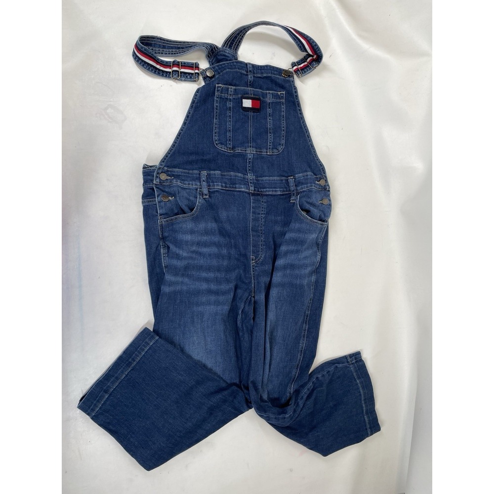 Tommy Hilfiger Dark Blue Denim Overalls with Logo Strap Detail